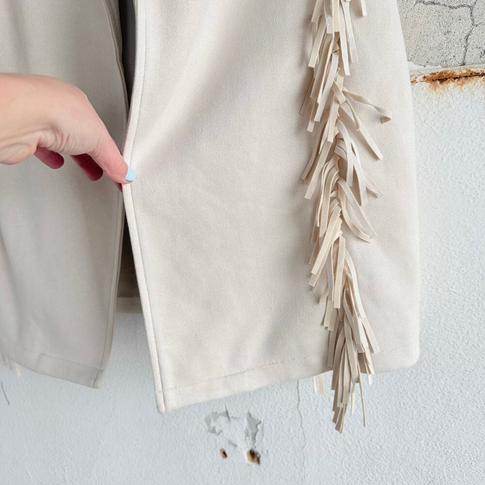 Fringe Vest NWT Faux Suede Longline Cream Western Boho Sleeveless Jacket Women M - Picture 4 of 8